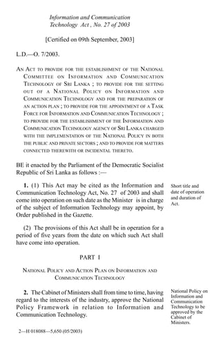 Ict act in sri lanka | PDF