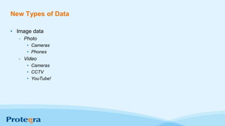 New Types of Data
• Image data
- Photo
• Cameras
• Phones
- Video
• Cameras
• CCTV
• YouTube!
 