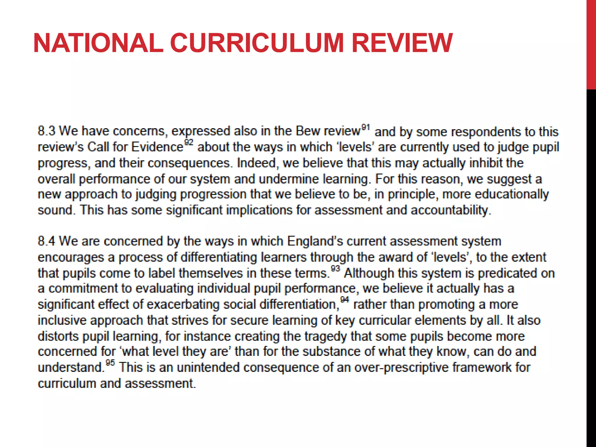 NATIONAL CURRICULUM REVIEW
 