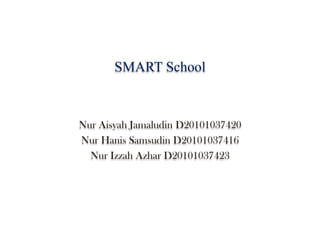 SMART School


Nur Aisyah Jamaludin D20101037420
Nur Hanis Samsudin D20101037416
  Nur Izzah Azhar D20101037423
 