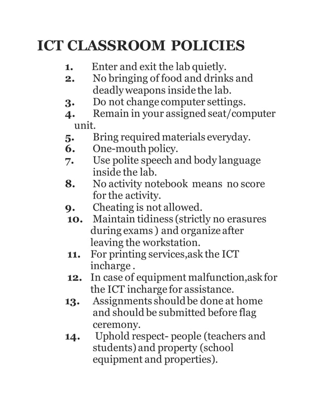 Ict classroom policies