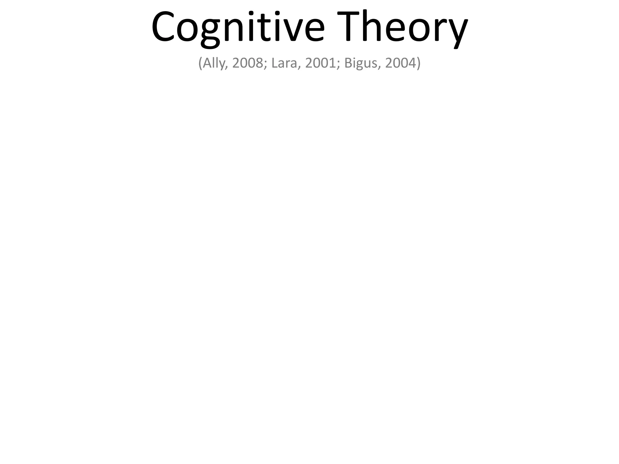 Cognitive Theory
  (Ally, 2008; Lara, 2001; Bigus, 2004)
 