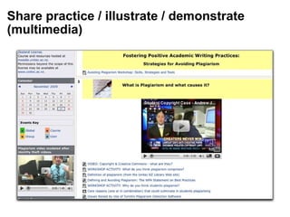 Share practice / illustrate / demonstrate (multimedia) 