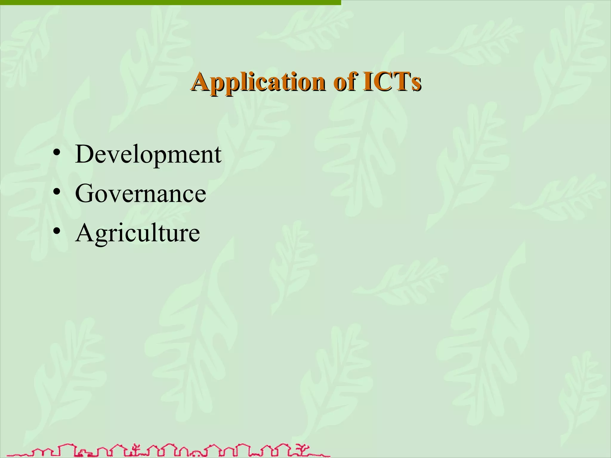 Application of ICTs Development Governance Agriculture 
