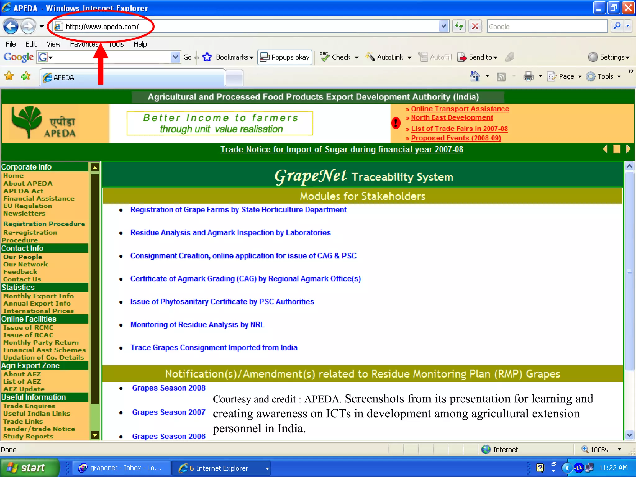 Courtesy and credit : APEDA.  Screenshots from its presentation for learning and creating awareness on ICTs in development among agricultural extension personnel in India. 