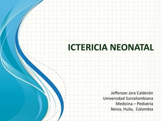 ICTERICIA NEONATAL

Jefferson Jara Calderón
Universidad Surcolombiana
Medicina – Pediatría
Neiva, Huila, Colombia

 