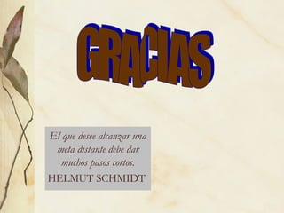 El que desee alcanzar una meta distante debe dar muchos pasos cortos. HELMUT SCHMIDT GRACIAS 