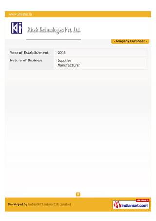 - Company Factsheet -


Year of Establishment   2005

Nature of Business      Supplier
                        Manufacturer
 