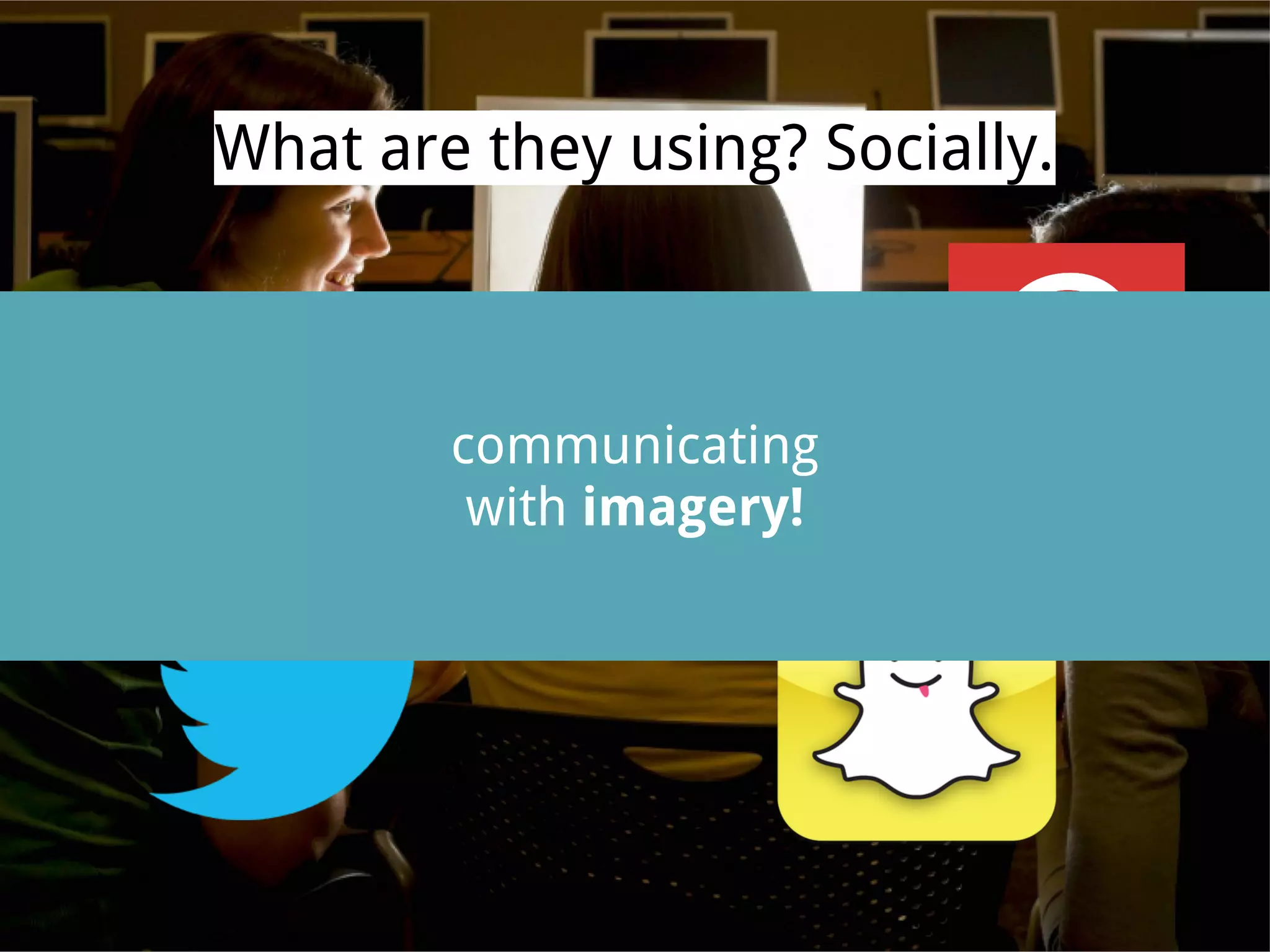What are they using? Socially.
communicating
with imagery!
 