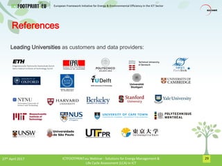 European Framework Initiative for Energy & Envinronmental Efficiency in the ICT Sector
29
References
Leading Universities ...