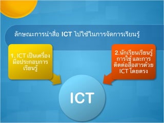 ลักษณะการนำาสื่อ ICT ไปใช้ในการจัดการเรียนรู้
 