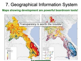 7. Geographical Information System
Maps showing development are powerful boardroom tools!
 