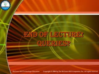 Copyright © 2006 by The McGraw-Hill Companies, Inc. All rights reserved.
McGraw-Hill Technology Education
End of Lecture!
Queries?
 