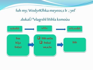 fuhmy;WodyrKfhkameyeos,s lr .;yel'
wdodkh
fros
kQ,a
fnd;a;ï
.dukaÜ*elagrshl lñihlaksmoùu
 lñihueiSu
 fnd;a;ï
we,a,Su
ieliSu
lñih
m%;sodkh
 