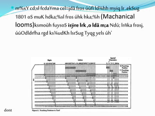  m%xY cd;sl fcdaYma cel=jdâ fros úùfïld¾hh myiq lr .ekSug
1801 oS muKhdka;%slfros úhkhka;%h(Machanical
looms)ksmoùh fuysoS isÿre lrk,o ldâ m;a Ndú; lrñka frosj,
úúOdldrfhargd ks¾udKhlsrSugTyqg yels úh'
dont
 