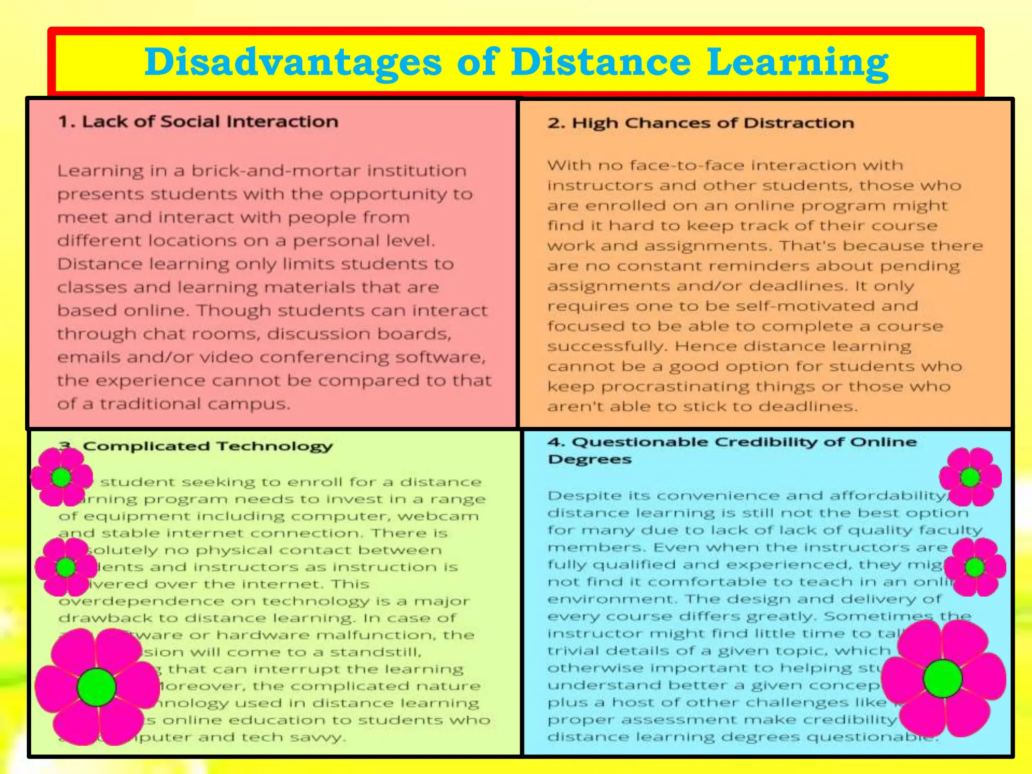 Disadvantages of Distance Learning
 