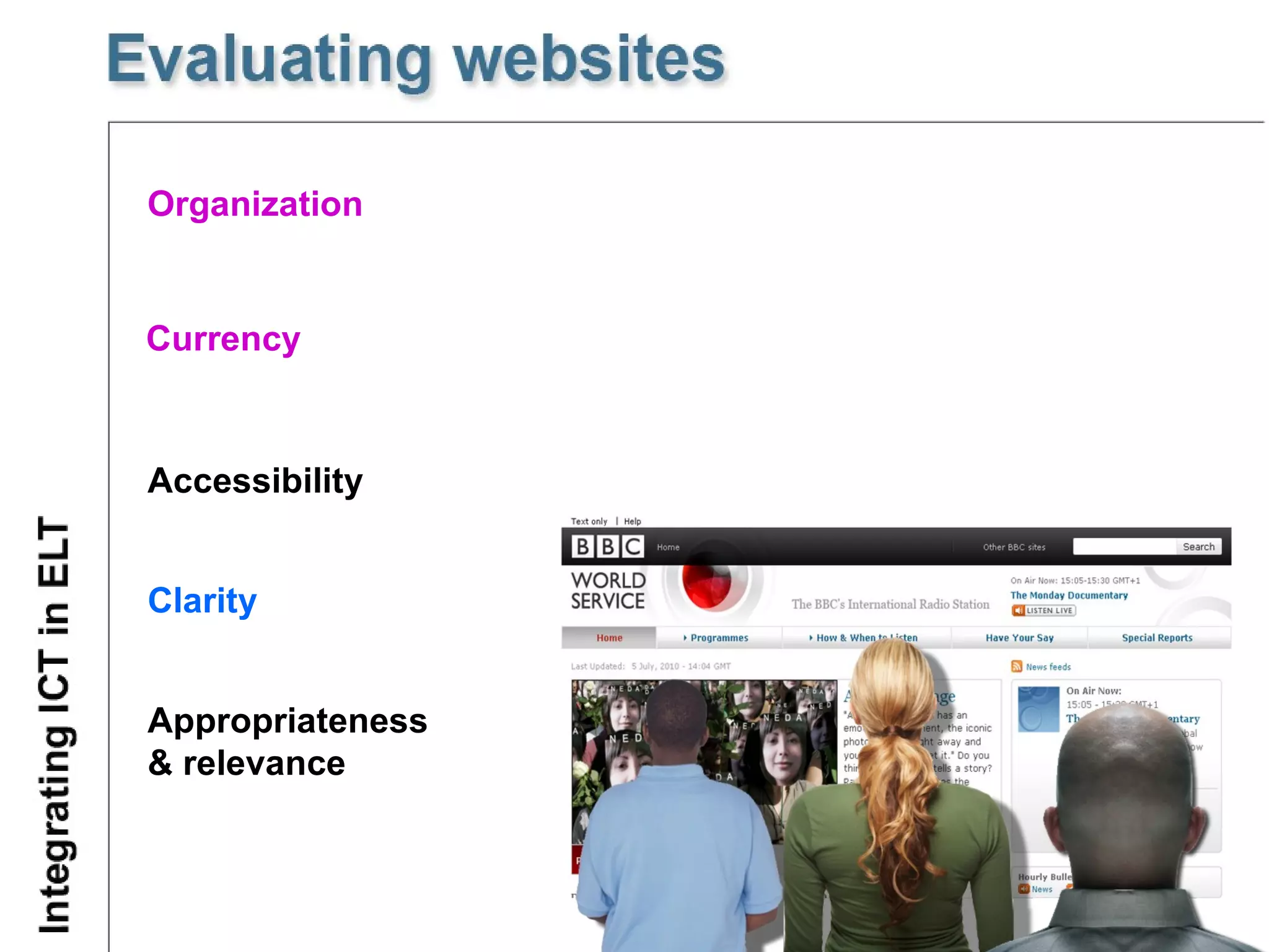 Organization Currency Accessibility  Clarity Appropriateness &  relevance  