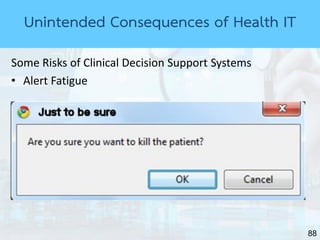 88
Some Risks of Clinical Decision Support Systems
• Alert Fatigue
Unintended Consequences of Health IT
 