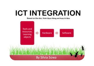ICT INTEGRATION
     Based on the doc. from Qiyun Wang and Huay Lit Woo




  Tools and
 resources.
                      Hardware                Software
  Learning
   objects




               By Silvia Sowa
 