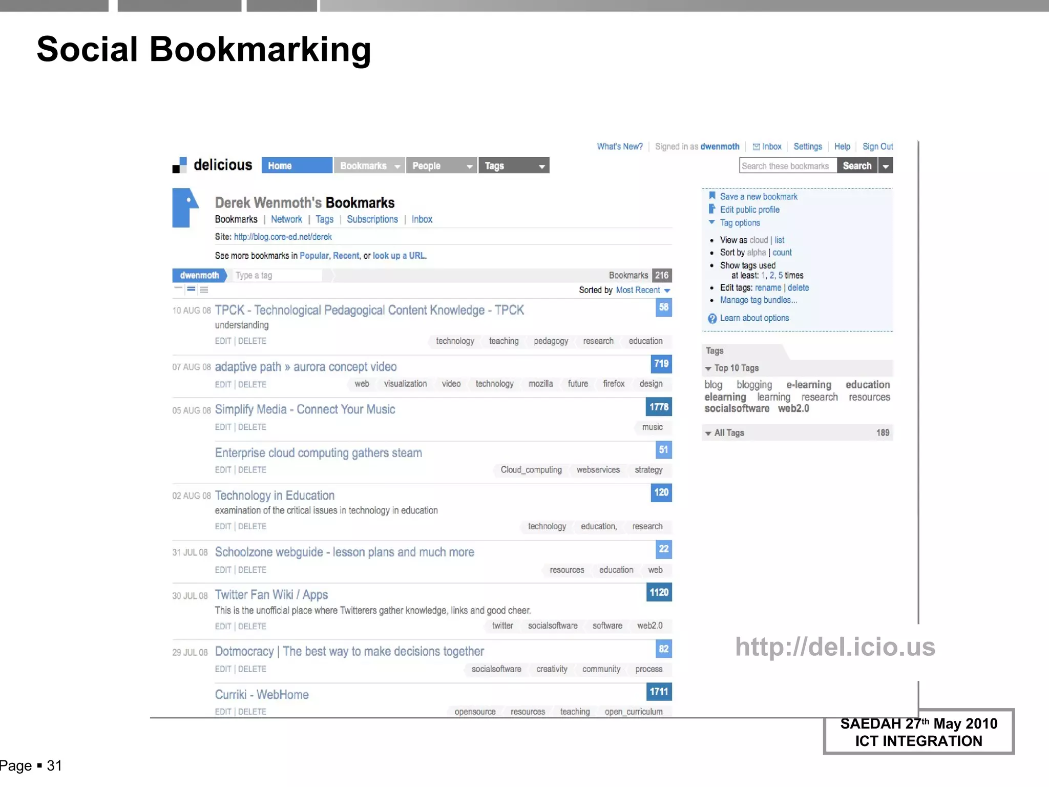 Social Bookmarking http://del.icio.us   Page     