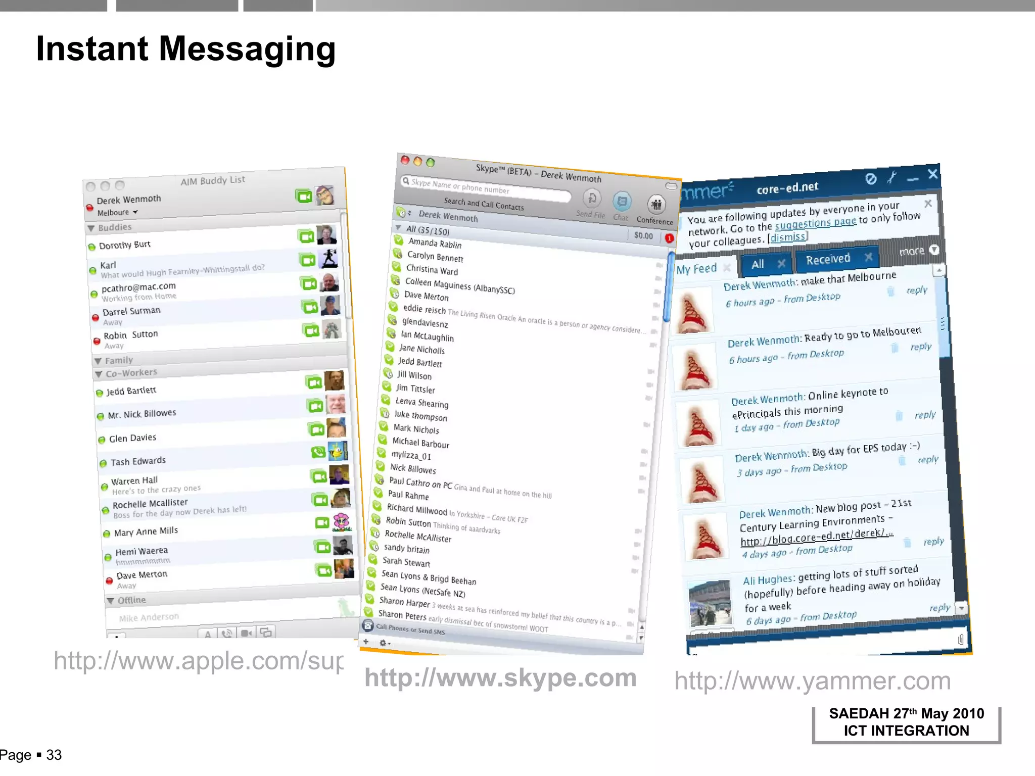 Instant Messaging http://www.skype.com   http://www.yammer.com   http://www.apple.com/support/ichat/   Page     