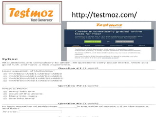 http://www.lucagalli.net/en/QuizFaber allows to create multimedia quiz easily and rapidly as a hypertext document (an HTML page) with an "engine" written in JavaScript and embedded in the HTML page.      All these functionalities  are managed in an automatic way, which means  the user does not have to know anything about HTML tags or Javascript language.This application, which runs under Windows, is a quiz editor. Using it, it is possible to create and manage many types of questions:·     Questions with multiple choice, of which only an answer can be the right one.·     Questions with multiple answers, of which one or more options can be the right      answer.·     True or false questions.·     Questions with open answer with a text box where one is allowed to write an answer freely.·     Gap filling exercises: a phrase with missing words in a text where some words have been replaced by empty spaces.·     Matching words: there are two distinct groups of words places on two columns. The student will have to correlate each word of the first group with one of the second.