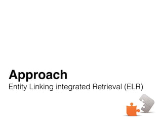 Approach
Entity Linking integrated Retrieval (ELR)
 