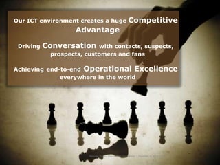 Our ICT environment creates a huge                         Competitive
                    Advantage

 Driving   Conversation    with contacts, suspects,
            prospects, customers and fans

Achieving end-to-end Operational Excellence
              everywhere in the world




                        Hercules Trophy International Confidential | December 8, 2010 | slide 6
 