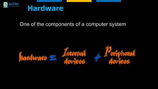 Hardware
One of the components of a computer system
 