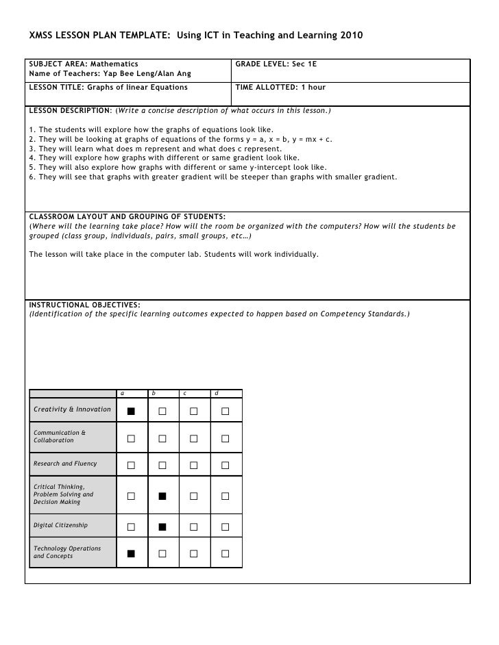 Ict lesson plan for sec 1 e (fuctions and graphs)