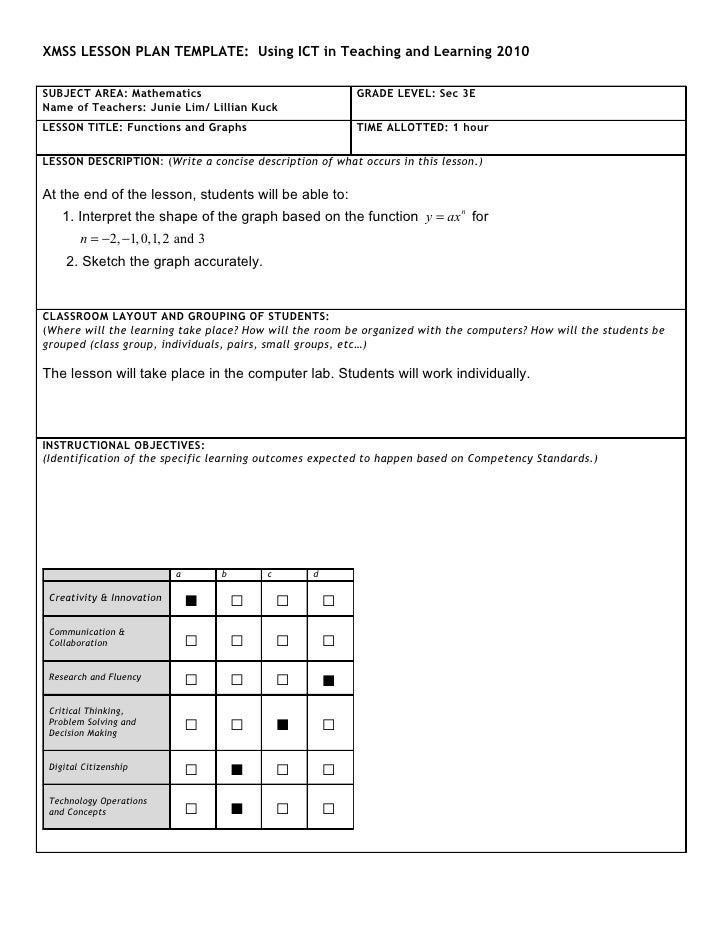 Ict Lesson Plan For Sec 3 E Fuctions And Graphs