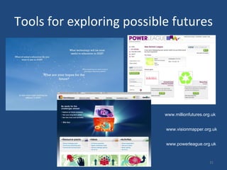 Tools for exploring possible futures www.millionfutures.org.uk www.visionmapper.org.uk www.powerleague.org.uk 