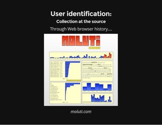 User identification:
Collection at the source
Through Web browser history....
moluti.com
 