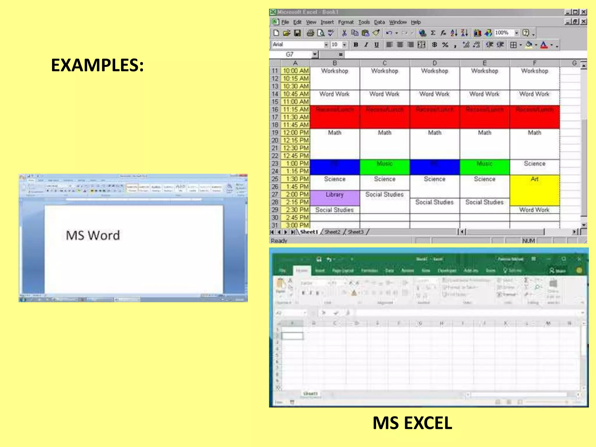 EXAMPLES:
MS EXCEL
 