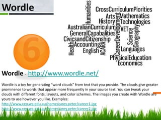 Wordle
Wordle - http://www.wordle.net/
Wordle is a toy for generating “word clouds” from text that you provide. The clouds...