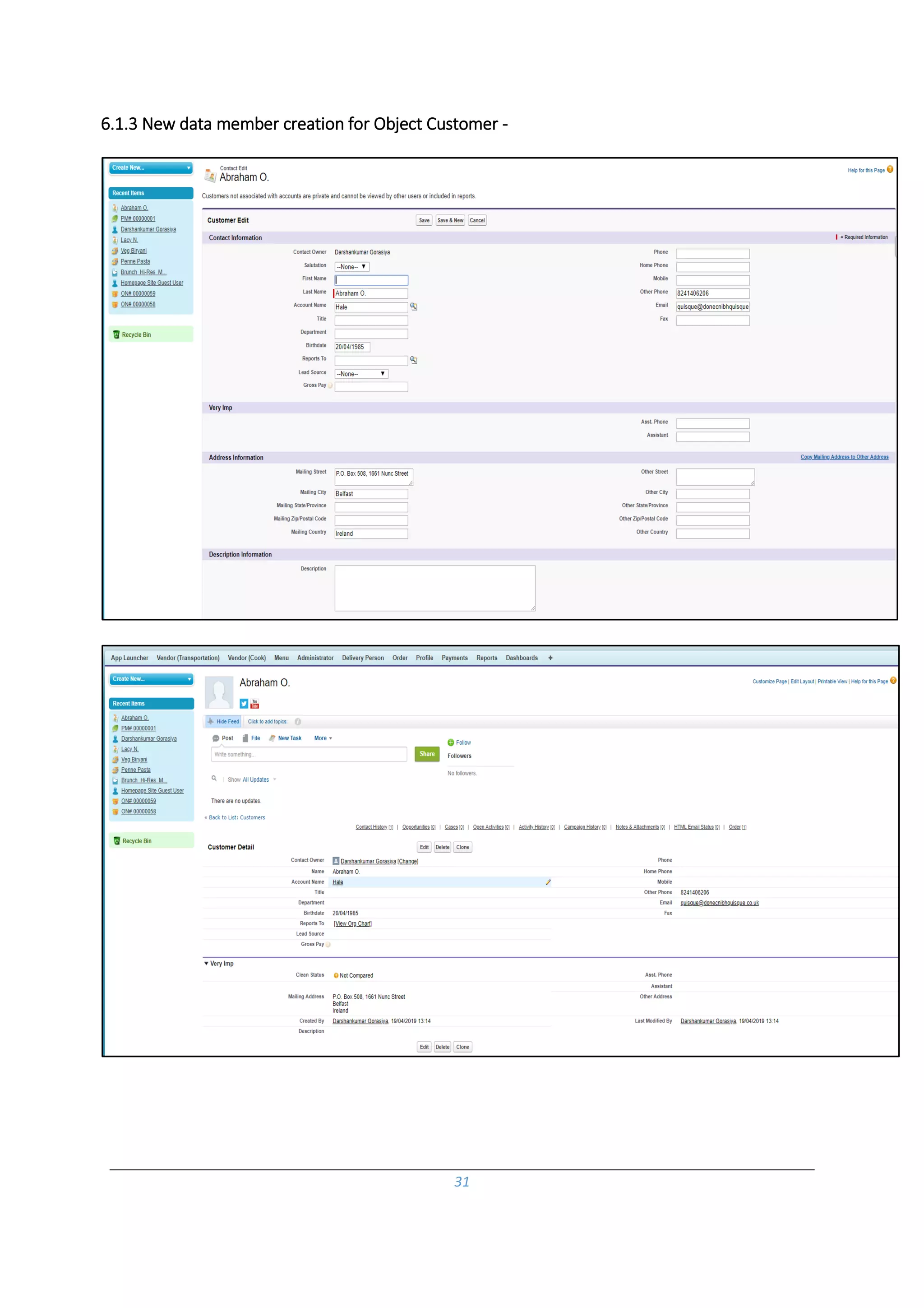 31
6.1.3 New data member creation for Object Customer -
 