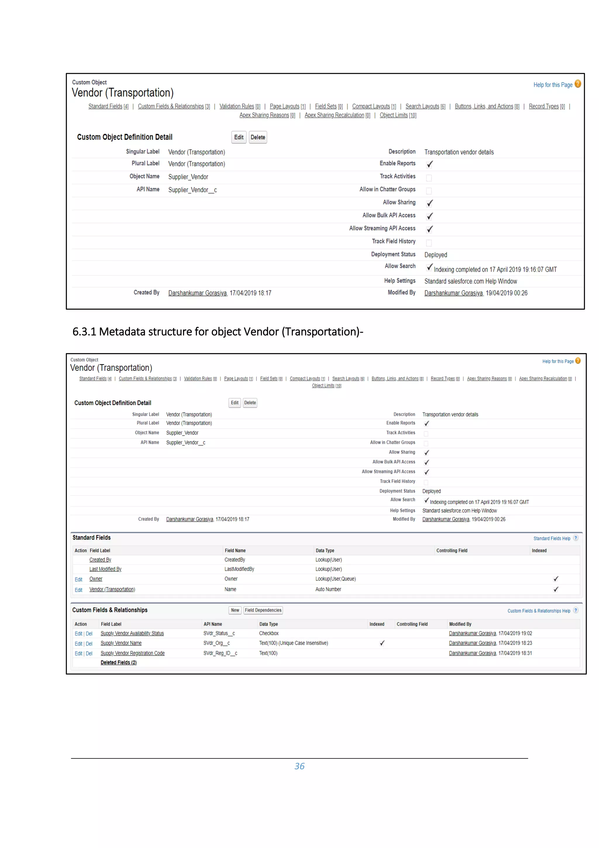 36
6.3.1 Metadata structure for object Vendor (Transportation)-
 