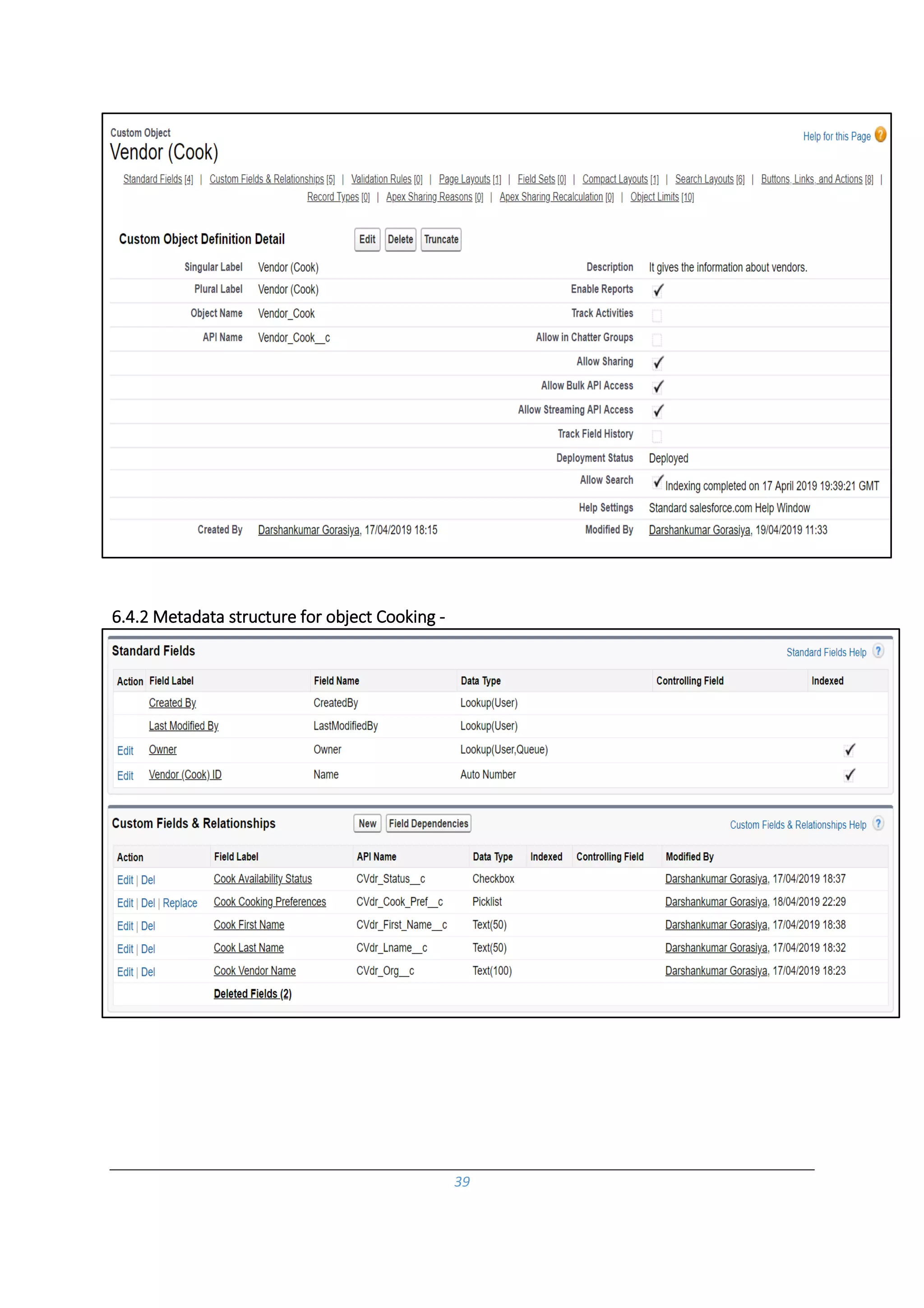 39
6.4.2 Metadata structure for object Cooking -
 