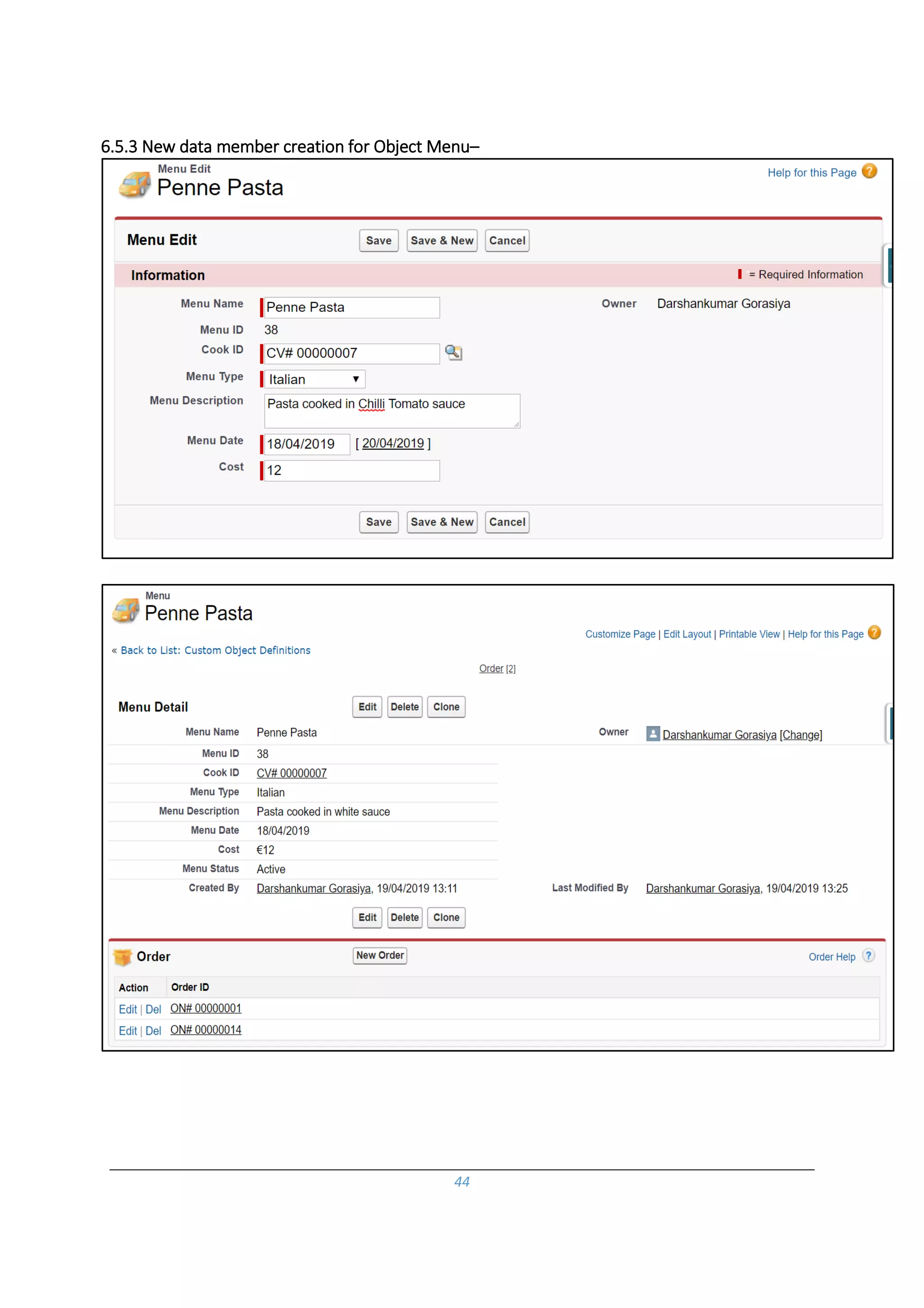 44
6.5.3 New data member creation for Object Menu–
 
