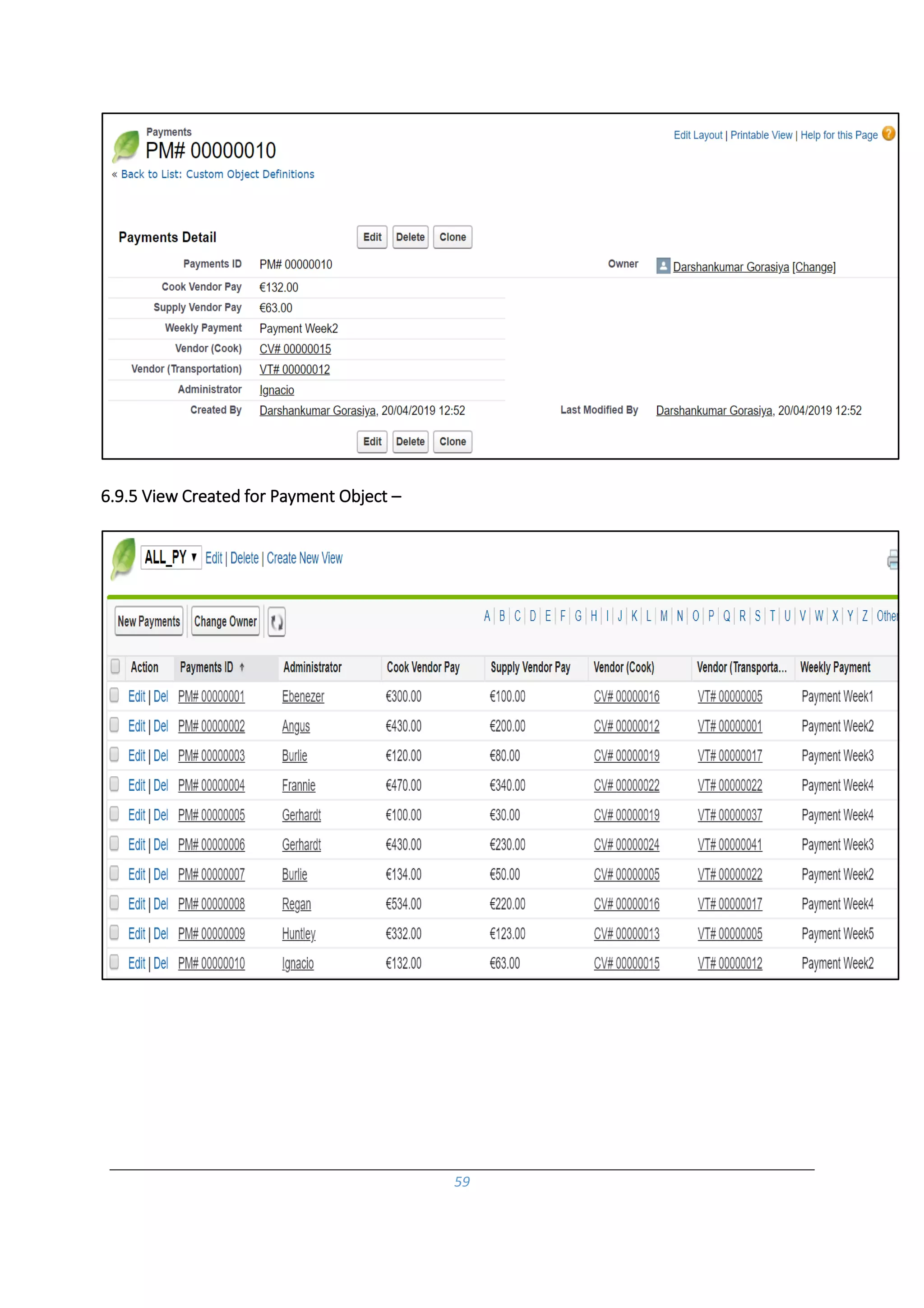 59
6.9.5 View Created for Payment Object –
 