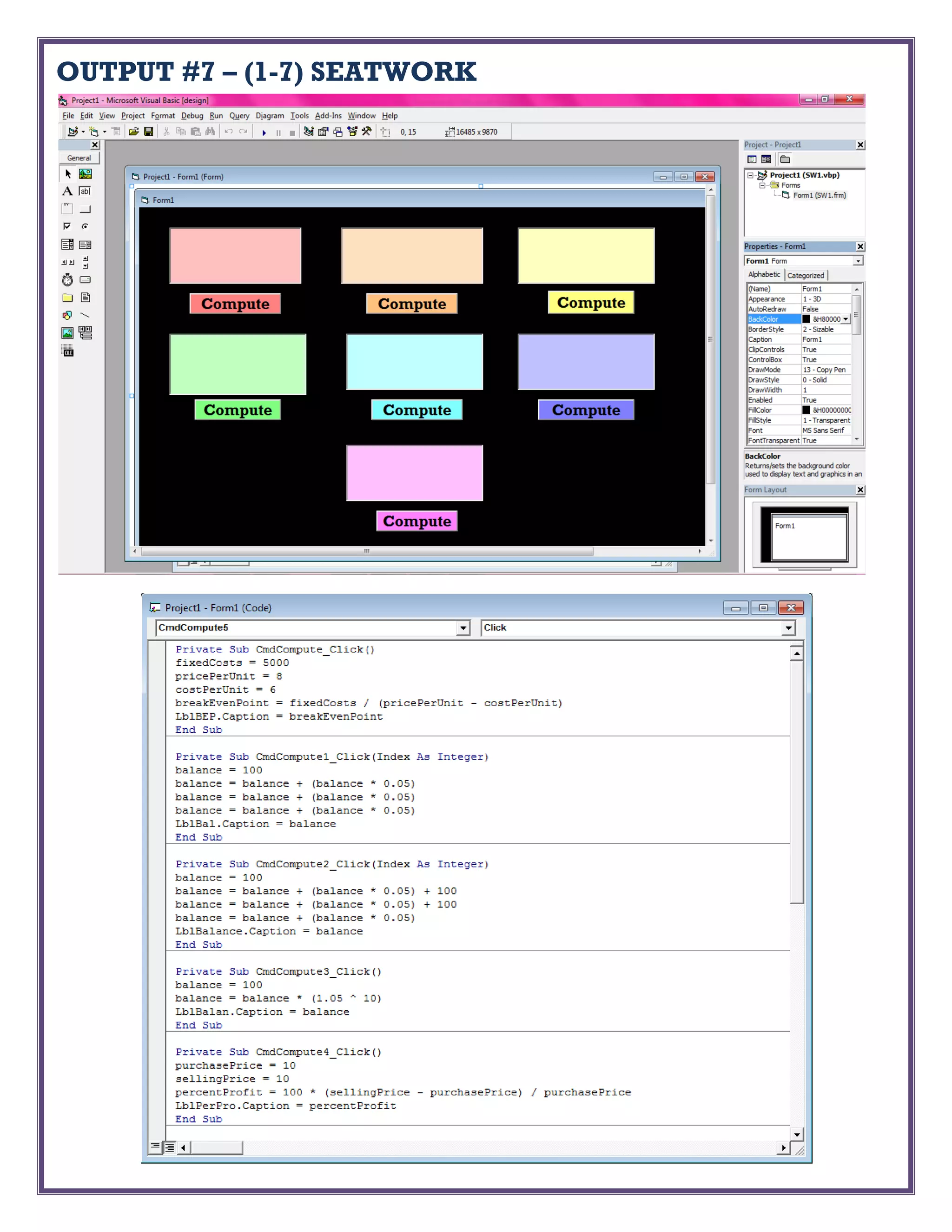 OUTPUT #7 – (1-7) SEATWORK
 