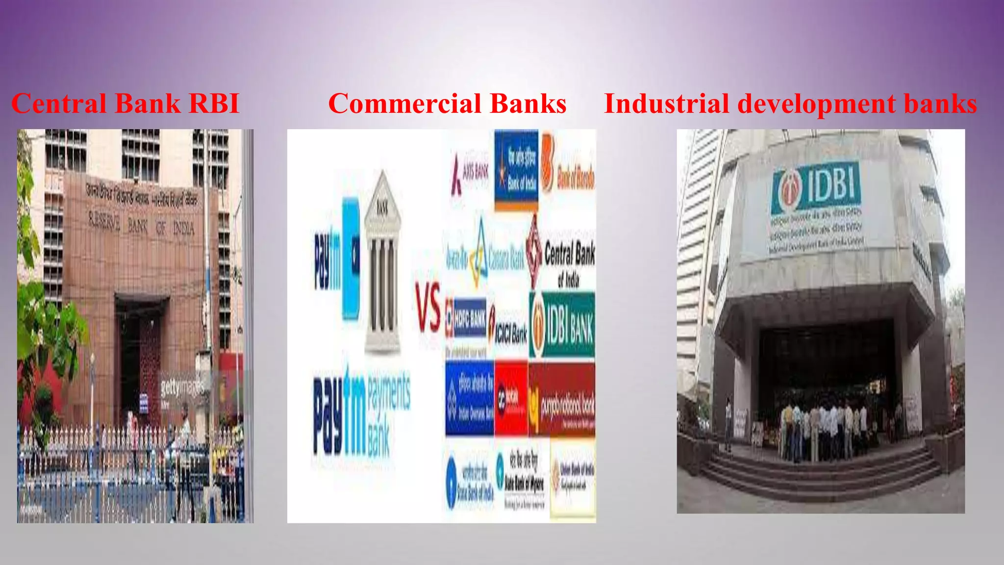 Central Bank RBI Commercial Banks Industrial development banks
 