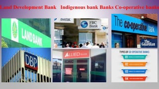 Land Development Bank Indigenous bank Banks Co-operative banks
 