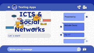 ICTS &
Social
Networks
Let´s start!
Texting Apps
Write your message
For 11°
Presented by:
Michelle Osorio
 
