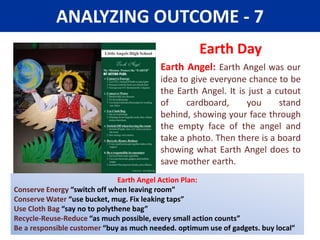 STRATEGIES PROPOSEDOrganize some event, which includes lot of artistic expression for ‘Save Earth – Save Ourselves’ campaign.  Invite representatives of Government Agencies and media to cover this event.After much brainstorming we came up with an idea to organize an art exhibition to display the theme of our project ‘Earth of My Dream…’