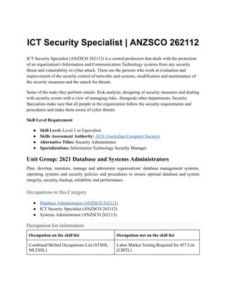 ICT Security Specialist ANZSCO 262112 | ACS Guide | PDF
