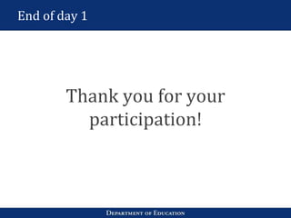 End of day 1
Thank you for your
participation!
 
