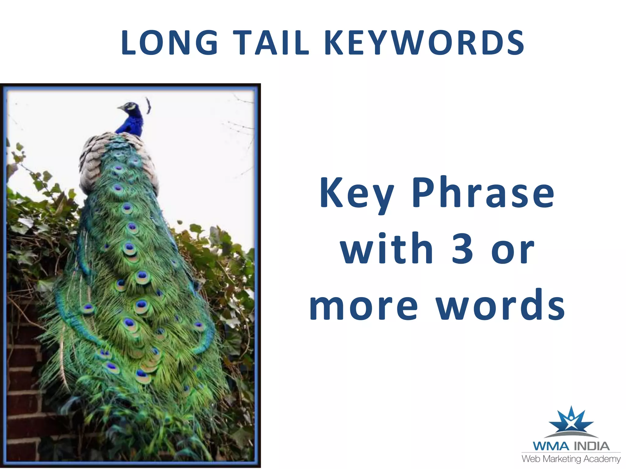LONG TAIL KEYWORDS
Key Phrase
with 3 or
more words