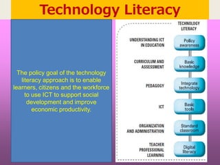 Technology Literacy
The policy goal of the technology
literacy approach is to enable
learners, citizens and the workforce
to use ICT to support social
development and improve
economic productivity.
 