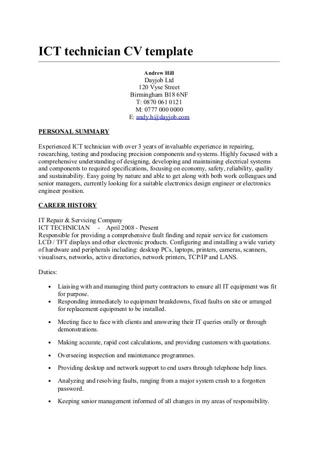 ict technician cv template it cv template